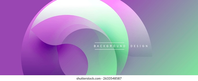 Abstrakte flüssige Formen überlappen sich und erzeugen lebendige violette, grüne Farbverläufe. Modernes Design suggeriert dynamische Bewegung, glatte Übergänge.