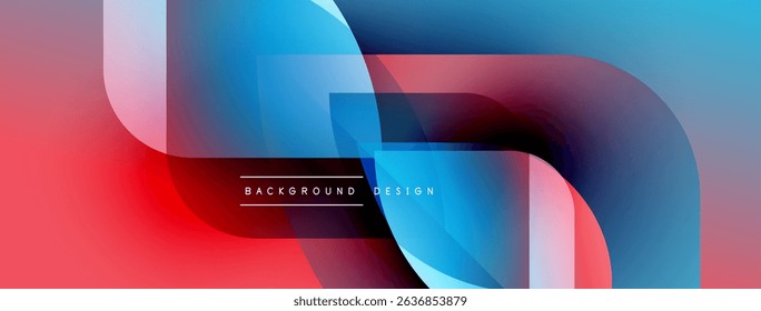 Abstract fluid shapes overlap, creating vibrant color gradients. Red, blue, pink hues blend seamlessly. Modern design element.