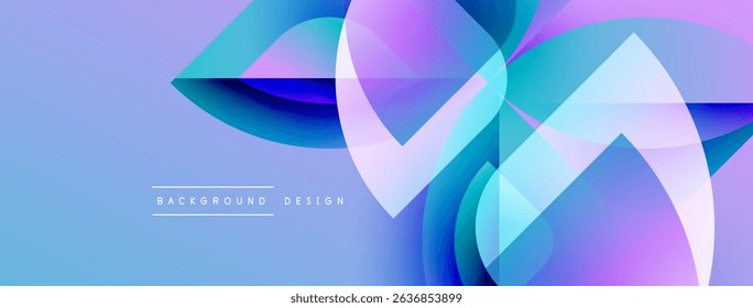 Abstract fluid shapes overlap, creating vibrant color gradients. Blue, purple, teal dominate design. Modern aesthetic.