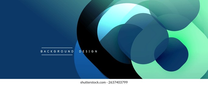 Abstract fluid shapes overlap, creating dynamic blue, teal gradients. Text reads background design. Modern, minimalist aesthetic.