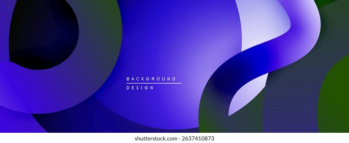 Abstract fluid shapes overlap, creating vibrant gradients. Blue, green hues dominate composition. Modern design element.