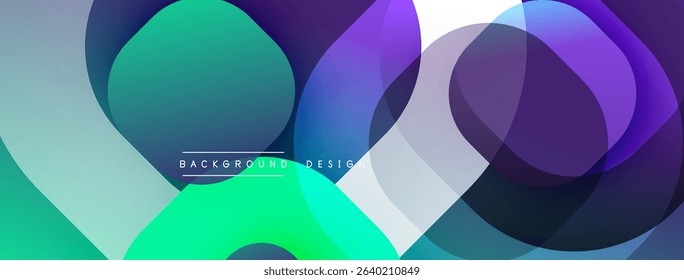 Abstract fluid shapes overlap, creating vibrant color gradients. Modern design with teal, purple, blue hues. Background text reads background design.