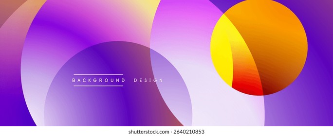 Abstract fluid shapes overlap, creating vibrant purple, orange gradients. Modern design element for backgrounds, presentations. Smooth transitions visible.
