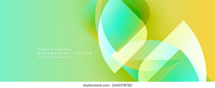 Abstract fluid shapes overlap, creating vibrant gradient background. Yellow, green hues dominate design, suggesting movement, energy.