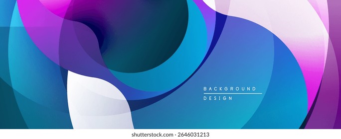 Las Formas de fluido Abstractas se superponen, creando Gradientes vibrantes. Blues, púrpura, rosa se mezclan a la perfección. Elemento de diseño moderno para fondos.