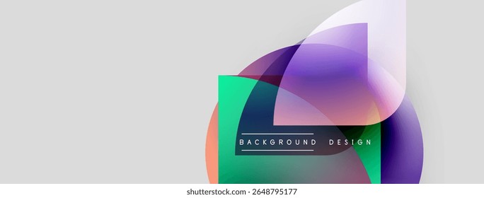 Abstract fluid shapes overlap, creating vibrant color gradients. Text reads background design within teal rectangle. Minimalist aesthetic.