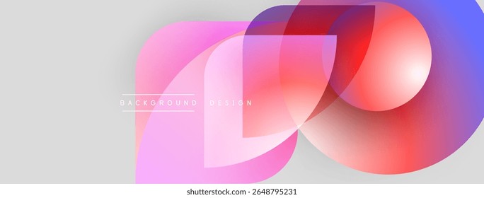 Abstract fluid shapes overlap, creating vibrant color gradients. Soft pinks, reds, blues blend on light gray backdrop. Modern design element.