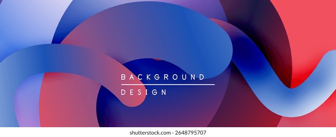 Abstract fluid shapes overlap, creating vibrant color gradients. Modern design emphasizes smooth transitions, dynamic composition.
