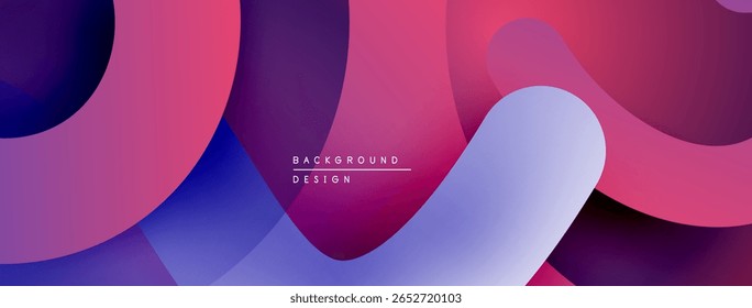 Abstract fluid shapes overlap, creating vibrant gradients. Pink, purple, blue hues dominate design. Modern, dynamic composition.