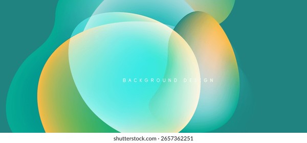 Las Formas Abstractas de fluidos se superponen, creando Gradientes de colores vibrantes. Mezcla de verde azulado, naranja y turquesa a la perfección. Elemento de diseño moderno.