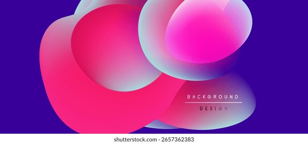 Las Formas Abstractas de fluidos se superponen, creando rosas vibrantes, azules. El fondo es púrpura oscuro. El diseño sugiere movimiento, energía. Estética moderna.