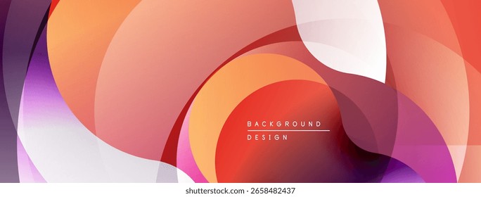 Formas de fluido abstratas se sobrepõem, criando um fundo de gradiente vibrante. Cores quentes dominam, sugerindo design estético moderno.