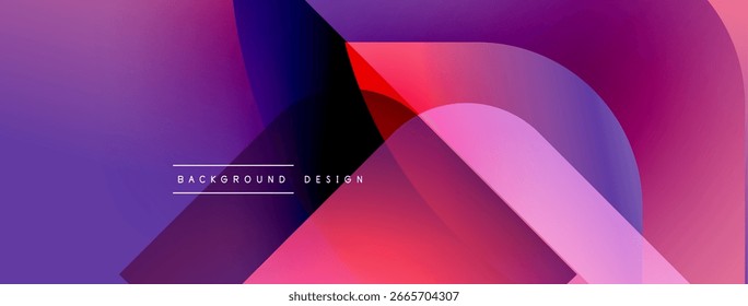 Abstract fluid shapes overlap, creating vibrant purple, pink gradients. Text reads background design centered below layers. Modern aesthetic.