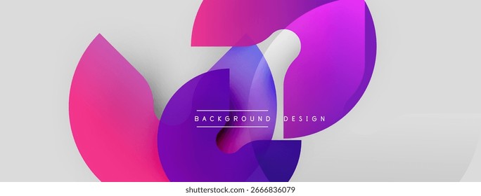 Formas fluidas abstratas se sobrepõem, criando rosas vibrantes, roxas, azuis. Elemento de design moderno para fundos, apresentações.