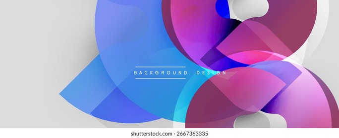 Formas de fluido abstratas se sobrepõem, criando gradientes de cores vibrantes. Design apresenta tons de azul, rosa, roxo em fundo cinza claro.