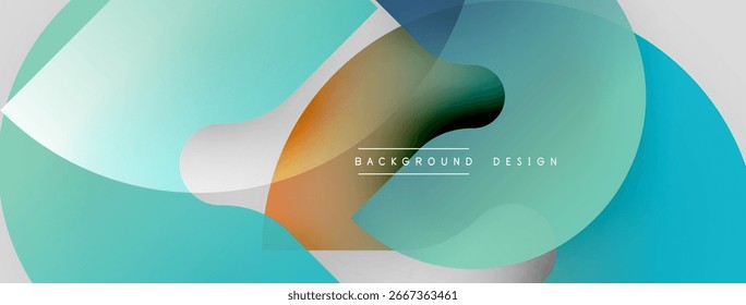 Abstract fluid shapes overlap, creating dynamic color gradients. Teal, orange, gray hues blend seamlessly. Modern design element.