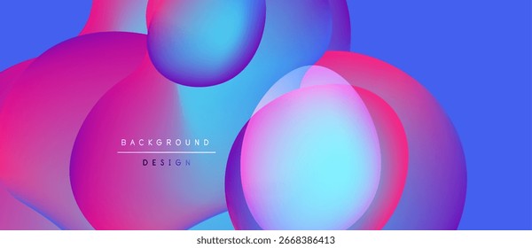 Abstract fluid shapes overlap, creating vibrant color gradients. Blue, pink, purple hues dominate design. Text reads background design.