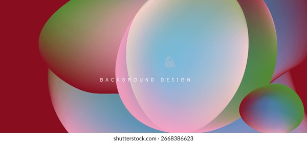 Formas de fluido abstratas se sobrepõem, criando gradientes de cores vibrantes. O plano de fundo vermelho fornece contraste. Elemento de design moderno.