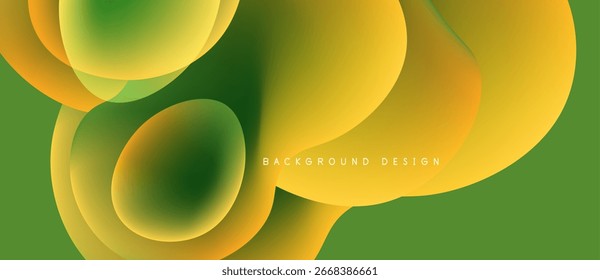 Abstract fluid shapes overlap, creating vibrant yellow, green gradients. Modern design, smooth transitions, background texture.