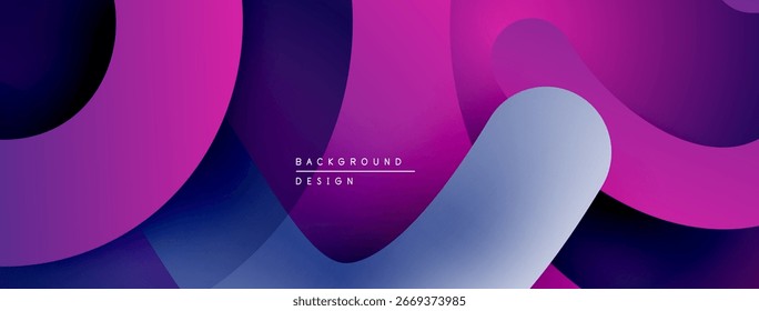 Abstract fluid shapes overlap, creating vibrant purple, blue gradients. Modern design element for backgrounds, presentations.