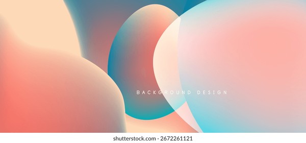 Las Formas de fluido Abstractas se superponen, creando Gradientes de color suave. Los tonos melocotón, verde azulado y lavanda se mezclan a la perfección. Elemento de diseño moderno.