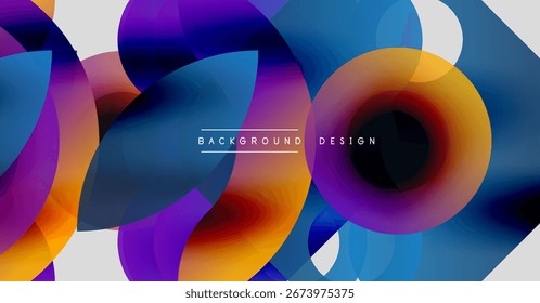 Abstract fluid shapes overlap, creating vibrant color gradients. Modern design features text background, design. Smooth transitions dominate composition.