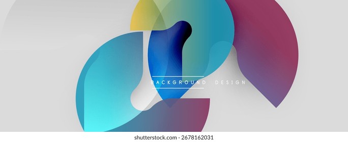 Abstract fluid shapes overlap, creating vibrant color gradients. Modern design elements suggest movement, energy, innovation. Minimalist aesthetic.