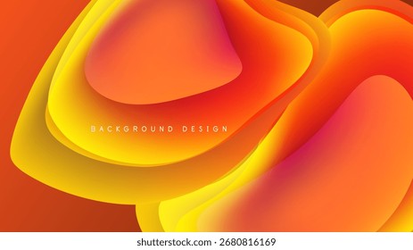 Las Formas de fluido Abstractas se superponen, creando vibrantes Gradientes anaranjados y amarillos. El fondo oscuro enfatiza formas fluidas, estética de diseño moderno.