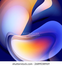 Las Formas Abstractas de fluidos se superponen, creando Gradientes de colores vibrantes. Los tonos azules, naranjas y amarillos dominan la composición. Elemento de diseño moderno.