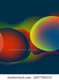 Abstract fluid shapes overlap, creating vibrant color gradients. Design features smooth transitions, dynamic composition.