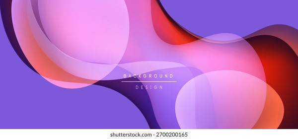 Formas fluidas abstratas se sobrepõem, criando vibrantes gradientes roxo, rosa e laranja. Design moderno com textura sutil, elemento de fundo ideal.