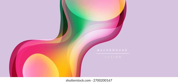 Abstract fluid shapes overlap, creating vibrant color gradients. Soft curves suggest movement, design feels modern, dynamic.