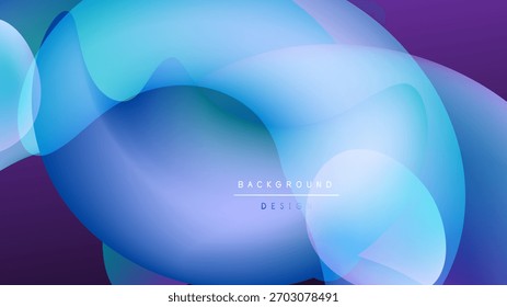 Abstract fluid shapes overlap, creating vibrant blue purple gradients. Dark background emphasizes flowing forms, modern design element.