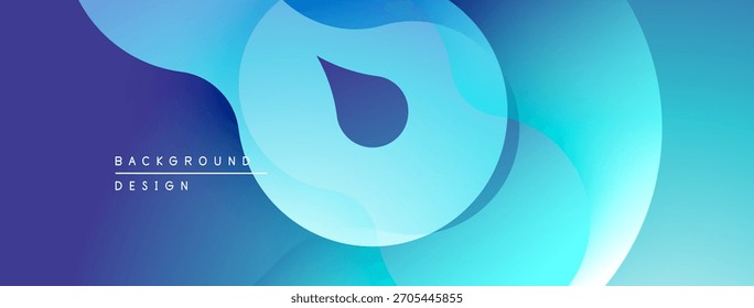 Formas de fluido abstratas se sobrepõem, criando plano de fundo de gradiente azul dinâmico. Elemento de design moderno para projetos digitais.