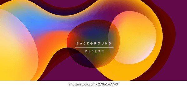 Las Formas Abstractas de fluidos se superponen, creando Gradientes de colores vibrantes. Amarillos, naranjas, púrpuras se mezclan a la perfección. Elemento de diseño moderno.