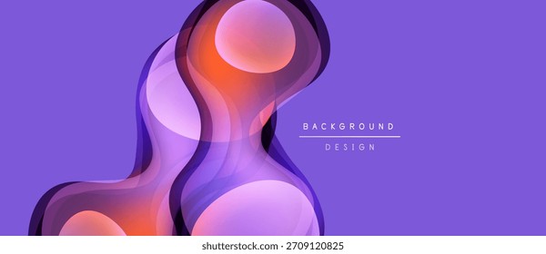 Formas fluidas abstratas se sobrepõem, criando gradientes roxos e laranja vibrantes. Elemento de design moderno para fundos, apresentações.