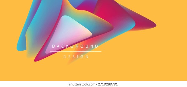 Abstract fluid shapes overlap, creating vibrant color gradients. Background features text background design. Yellow canvas provides contrast.