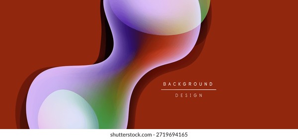 Formas de fluido abstratas se sobrepõem, criando gradientes de cores vibrantes. Fundo vermelho complementa elementos de design fluindo. Estética moderna.
