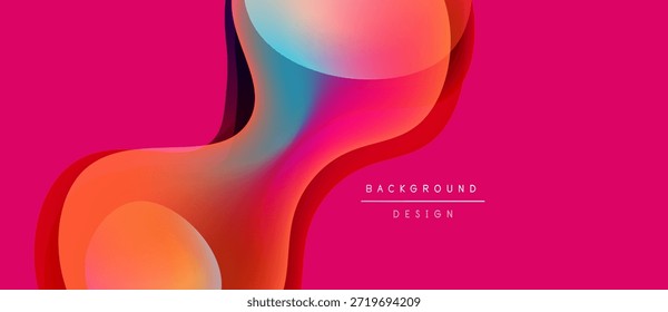 Las Formas Abstractas de fluidos se superponen, creando Gradientes de colores vibrantes. El rosa domina el fondo, los acentos naranjas y azules están presentes. Elemento de diseño moderno.