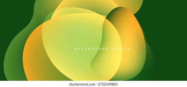 Las Formas de fluido Abstractas se superponen, creando vibrantes Gradientes amarillos, naranjas y verdes. Diseño moderno para fondos, presentaciones. Las transiciones suaves presentan un efecto visual dinámico.