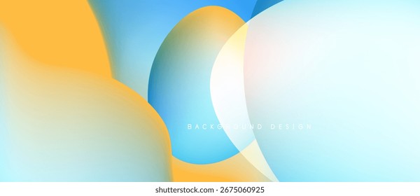 Abstrakte fluide Formen überlappen sich. Weiche Farbverläufe sorgen für beruhigende visuelle Effekte. Hellblaue, orangefarbene Farbtöne dominieren die Komposition. Minimalistisches Design