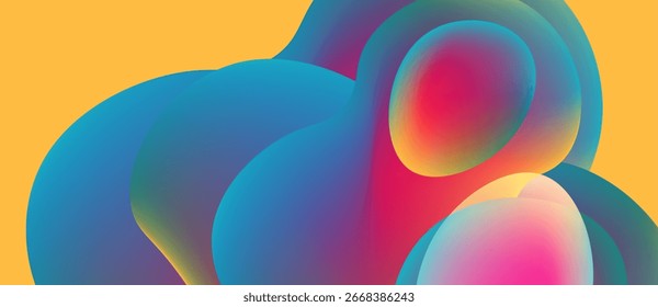 Abstract fluid shapes overlap, vibrant colors blend. Gradient hues create dynamic visual texture. Modern design element.