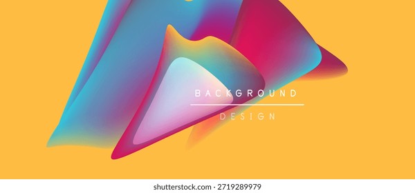 Las Formas fluidas Abstractas se superponen, los colores vibrantes se mezclan. El diseño de fondo presenta Gradientes suaves y una composición dinámica. El fondo amarillo mejora el impacto visual.