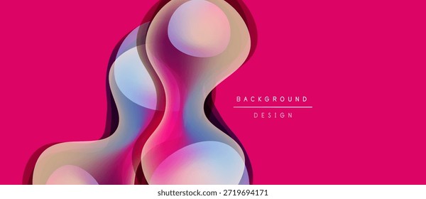 Las Formas de fluido Abstractas se superponen con un fondo rosa vibrante. El diseño moderno evoca movimiento, profundidad, interés visual. Los Gradientes lisos crean una estética suave.