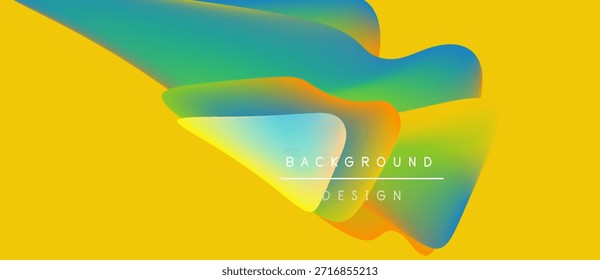 Las Formas de fluido Abstractas se superponen con el fondo amarillo. Los colores vibrantes se mezclan, creando un efecto visual dinámico. El texto lee el diseño de fondo.