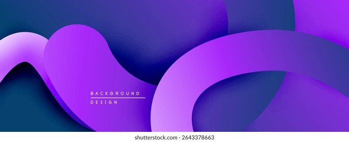 Abstract fluid shapes, purple hues dominate. Gradient transitions create depth, modern design element. Smooth curves suggest movement.