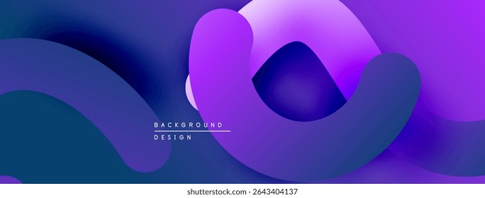 Abstract fluid shapes, purple hues dominate. Gradient blends create dynamic visual effect. Modern design element for backgrounds.