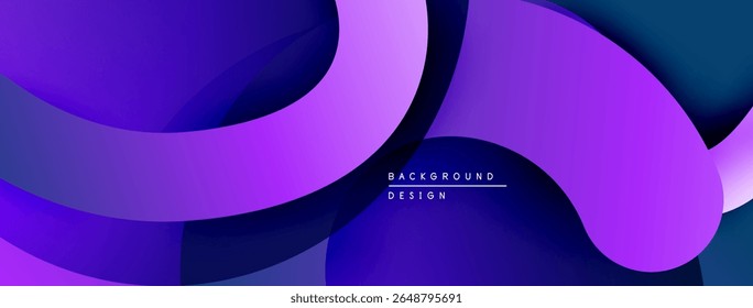 Formas fluidas abstratas, tons roxos dominam o design. Transições de gradiente criam profundidade, estética moderna. Composição minimalista.
