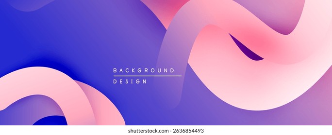 Abstract fluid shapes, purple, pink hues create modern background. Smooth gradients offer dynamic visual experience.