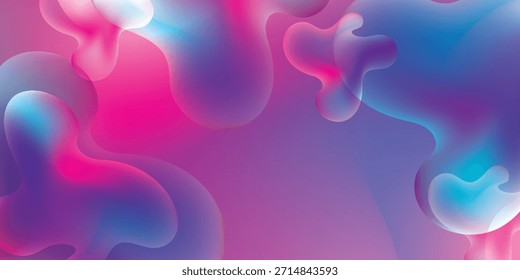 Abstrai formas fluidas com transições suaves entre cores vibrantes rosa, roxo e azul, criando um visual dinâmico e etéreo.